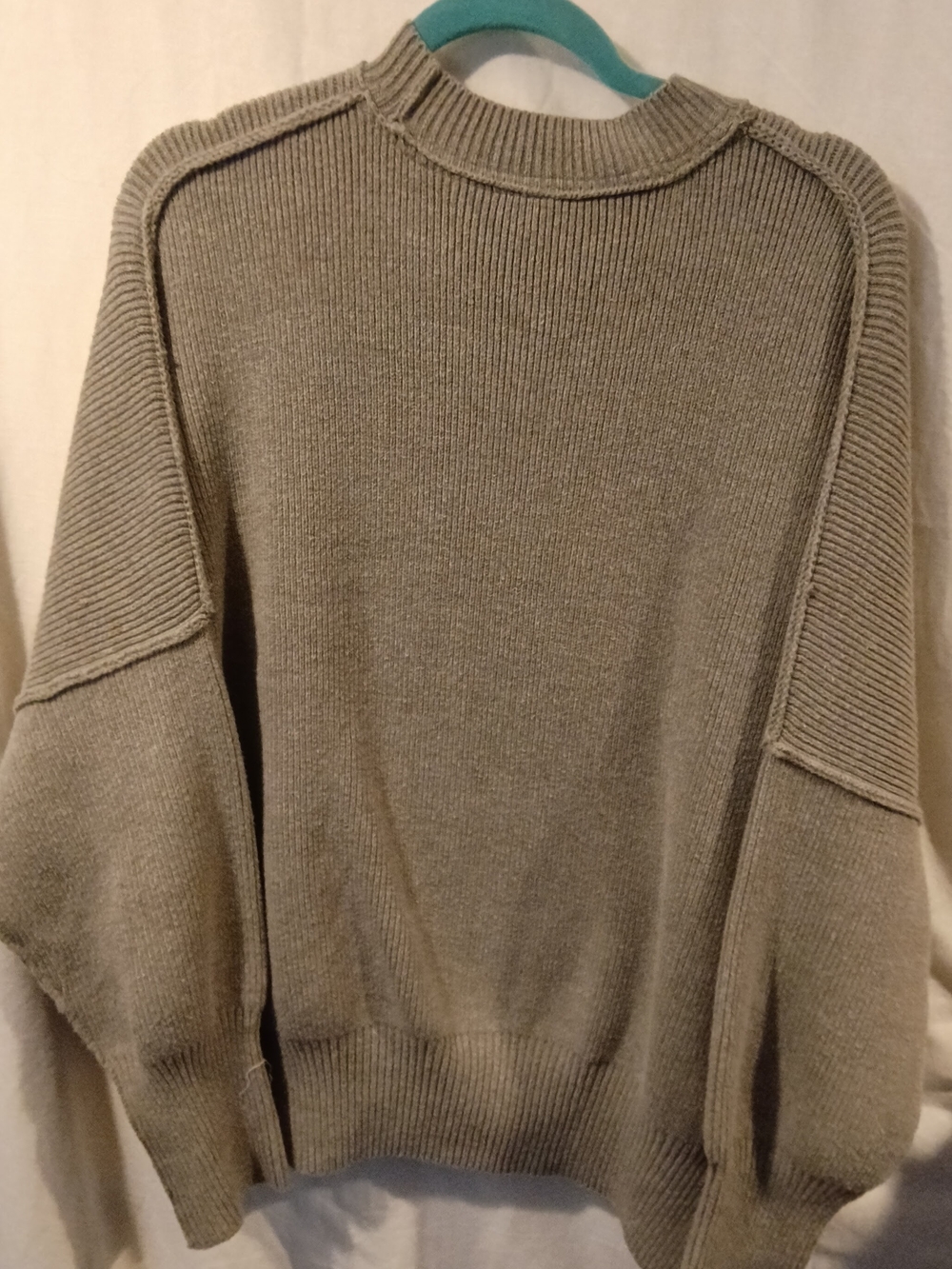 Free People Women’s XS Oversized Ribbed Knit Sweater Taupe Gray Dolman Sleeve